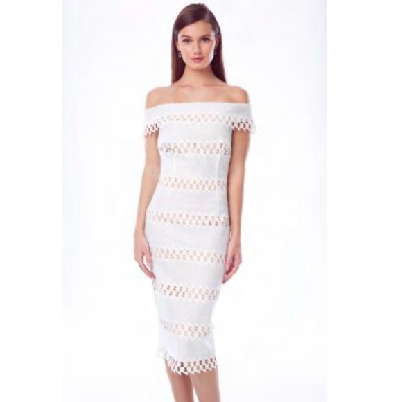 Alberto Makali Cream Off The Shoulder Sheer Lace Dress Size 6 - Picture 1 of 15